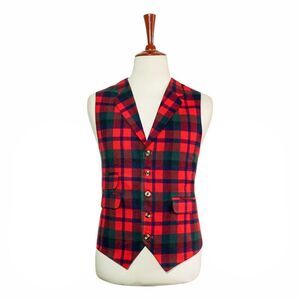 Mens 46R Plaid Wool Waistcoat Vest Red Blue Green Formal Wedding Business Party